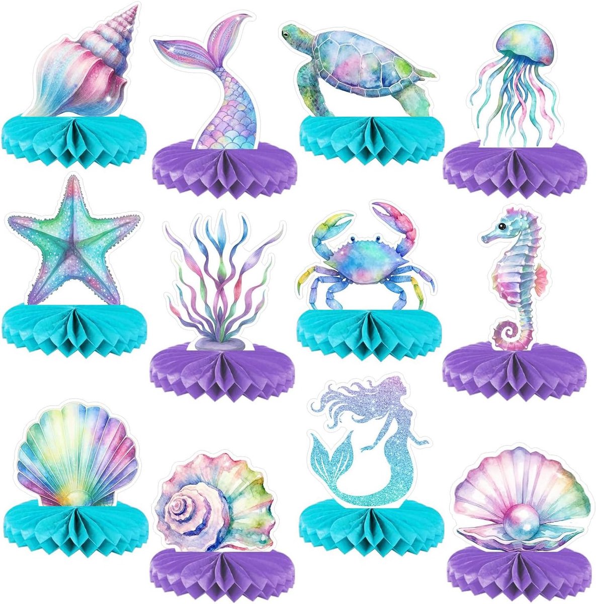 Verjaardag Decoratie, 12 Stuks Zeemeermin Decor & Onderwaterwereld Decor, Verjaardagsdecor Kinderverjaardag Voor Meisjes