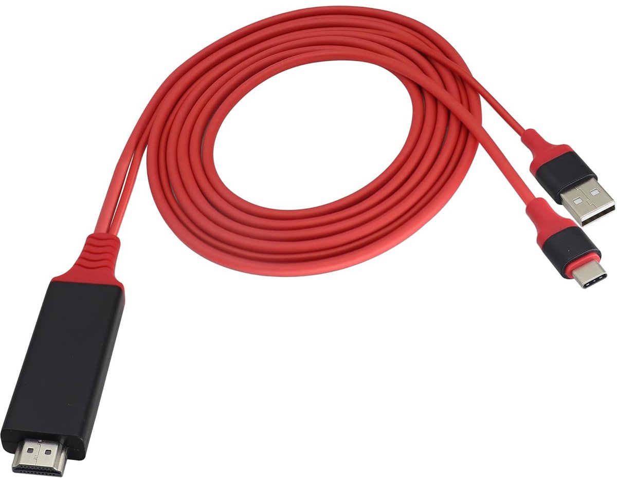 HDMI MHL C type 3.1 kabel USB C 3.1 stekker + USB 2.0 A stekker naar HDMI adapter 1080p HDTV spiegel en oplaadkabel voor smartphone/tablet/HDTV/monitor (2 m/rood USB C)