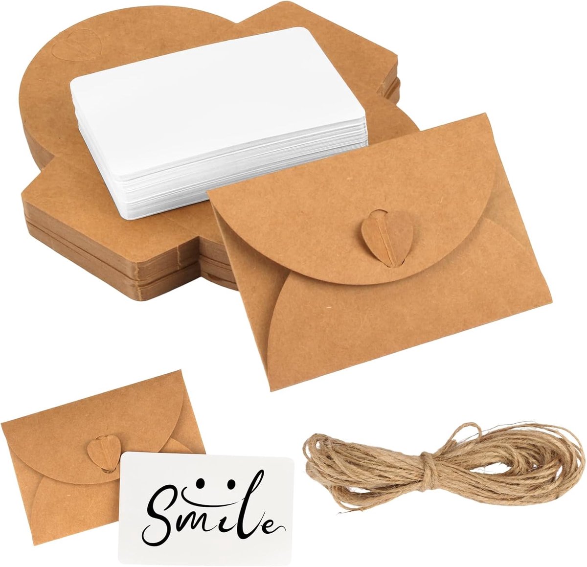 50 Stuks Mini-Enveloppen Met Hartsluiting, 10.3 X 7 Cm, 50 Blank
