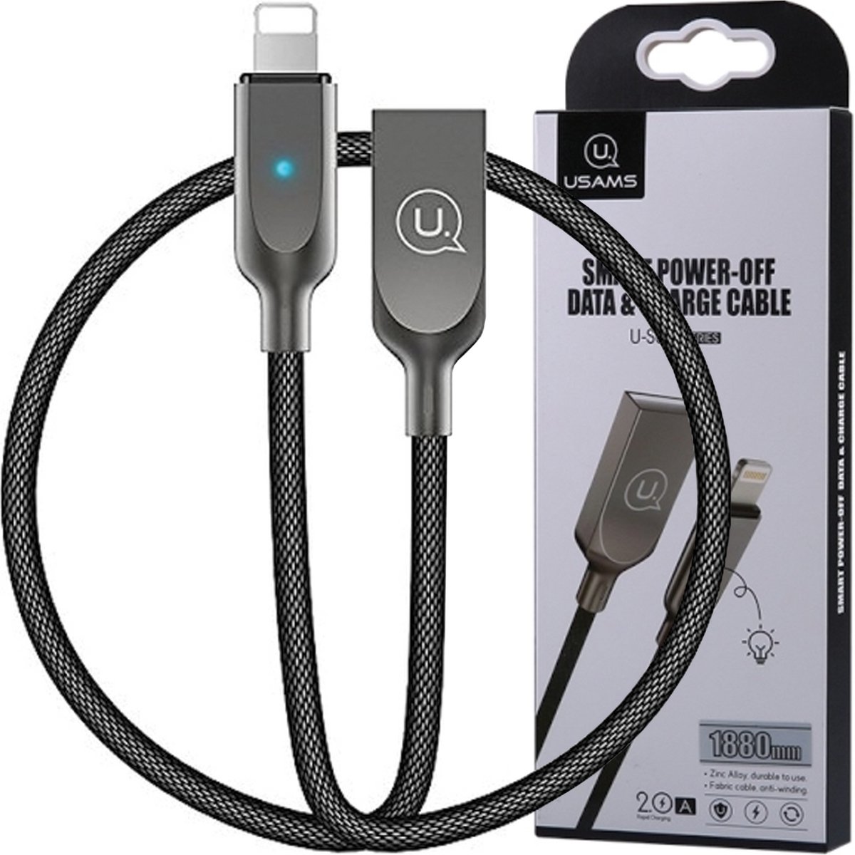 Image of USAMS U-Sun Serie - Lightning Kabel - 1,9m - Power-Off - Zwart