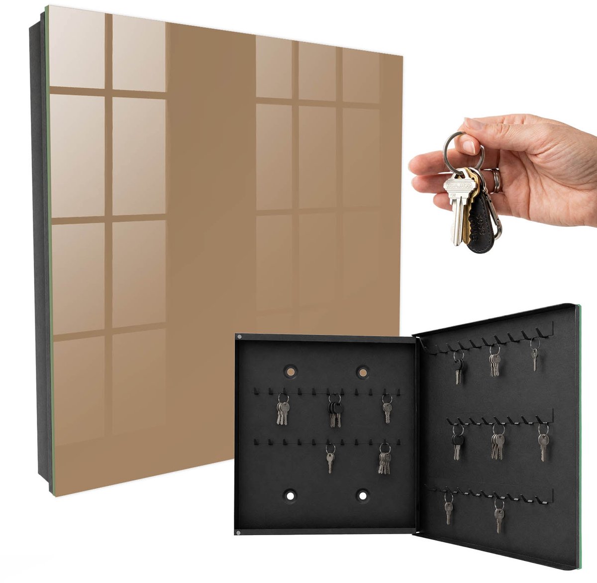 WallMuralia - Sleutelkast - 30x30x5 cm - met 50 haken - Donkeroranje Sleutelkastje Landelijk - Oranje Sleutelbox - Rechtsopenend - Zwart interieur