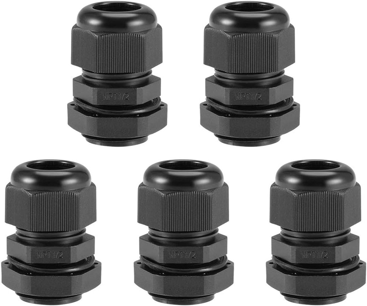 sourcing map 5 stuks kabelwartels 8mm-14mm NPT1/2 waterdichte contramoer met sluitring zwart