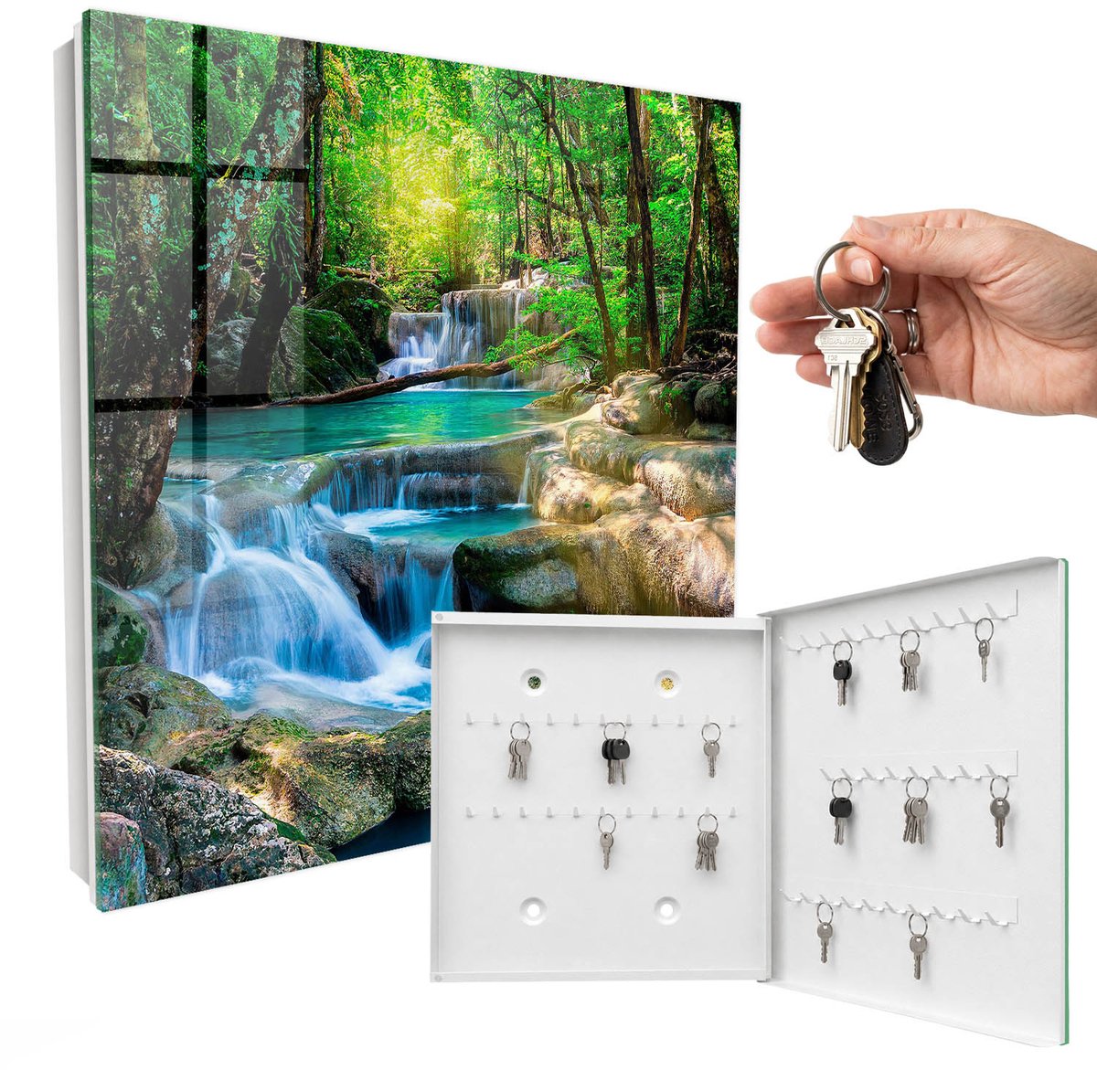 WallMuralia - Sleutelkast - 30x30x5 cm - met 50 haken - Paradijselijke Oase Sleutelkastje Muur - Groente Sleutelbox - Rechtsopenend - Wit interieur