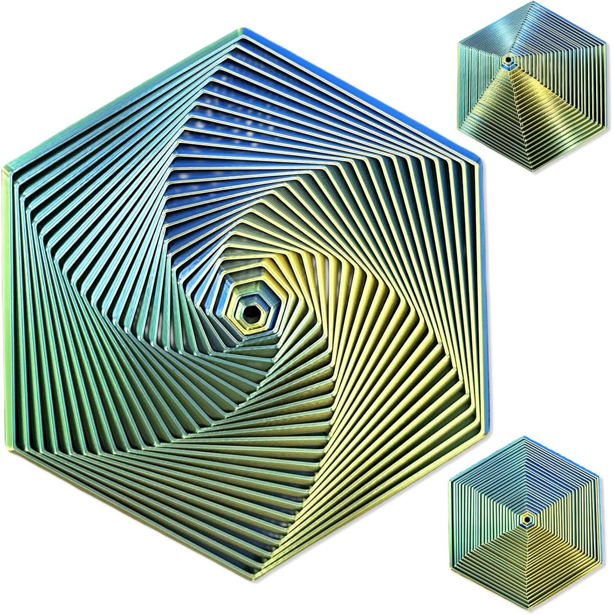 Gradiënt Fractal Fidget Hexagons voor Kinderen en Volwassenen, 3D Spiraal Visueel Ontwerp Verlicht Angst, Ontspan Rtress Speelgoed. Groen met kleurverloop