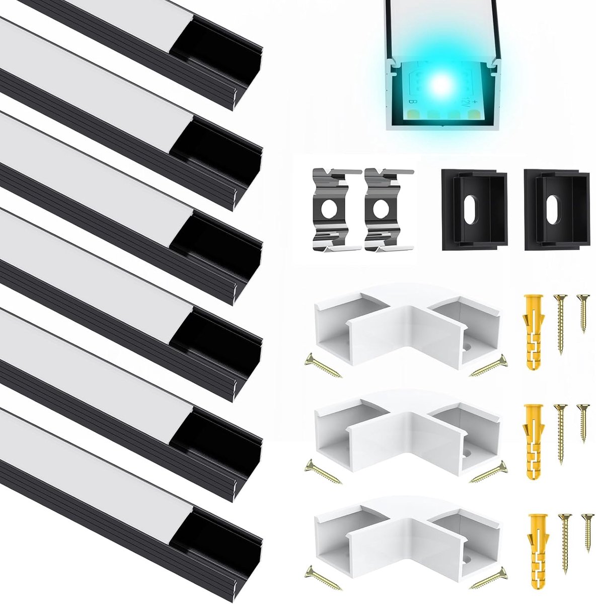 aluminium profiel, zwart, voor strips tot 16 mm, U-vorm, diffuser met