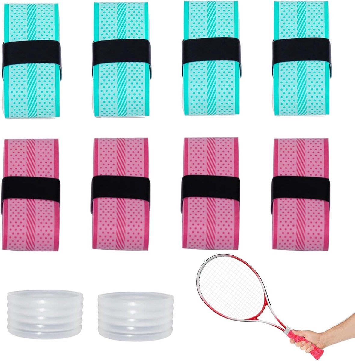 Gripbanden voor tennisracket en andere racketsporten, antislip, absorberend en dempend, 10 stuks (beige + blauw)