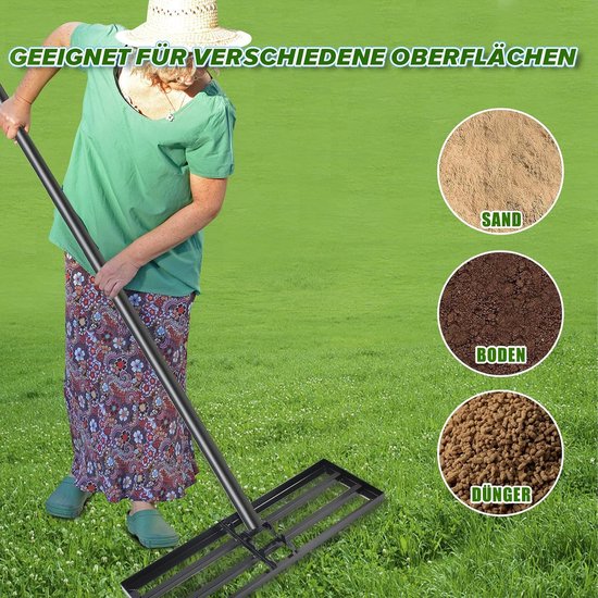 75 x 25 cm, ijzeren kunst, gazonrakel met 180 cm steel, lawn leveling — afbeelding 3