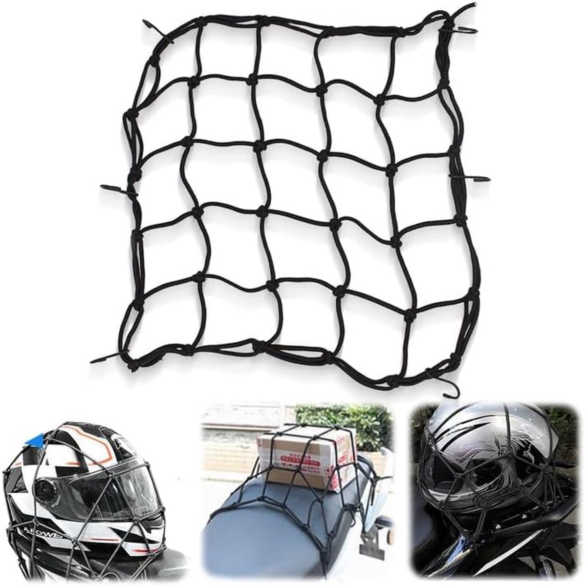 bagagenet voor motorfiets en fiets, 40 x 40 cm, zwart, helmnet, accessoires