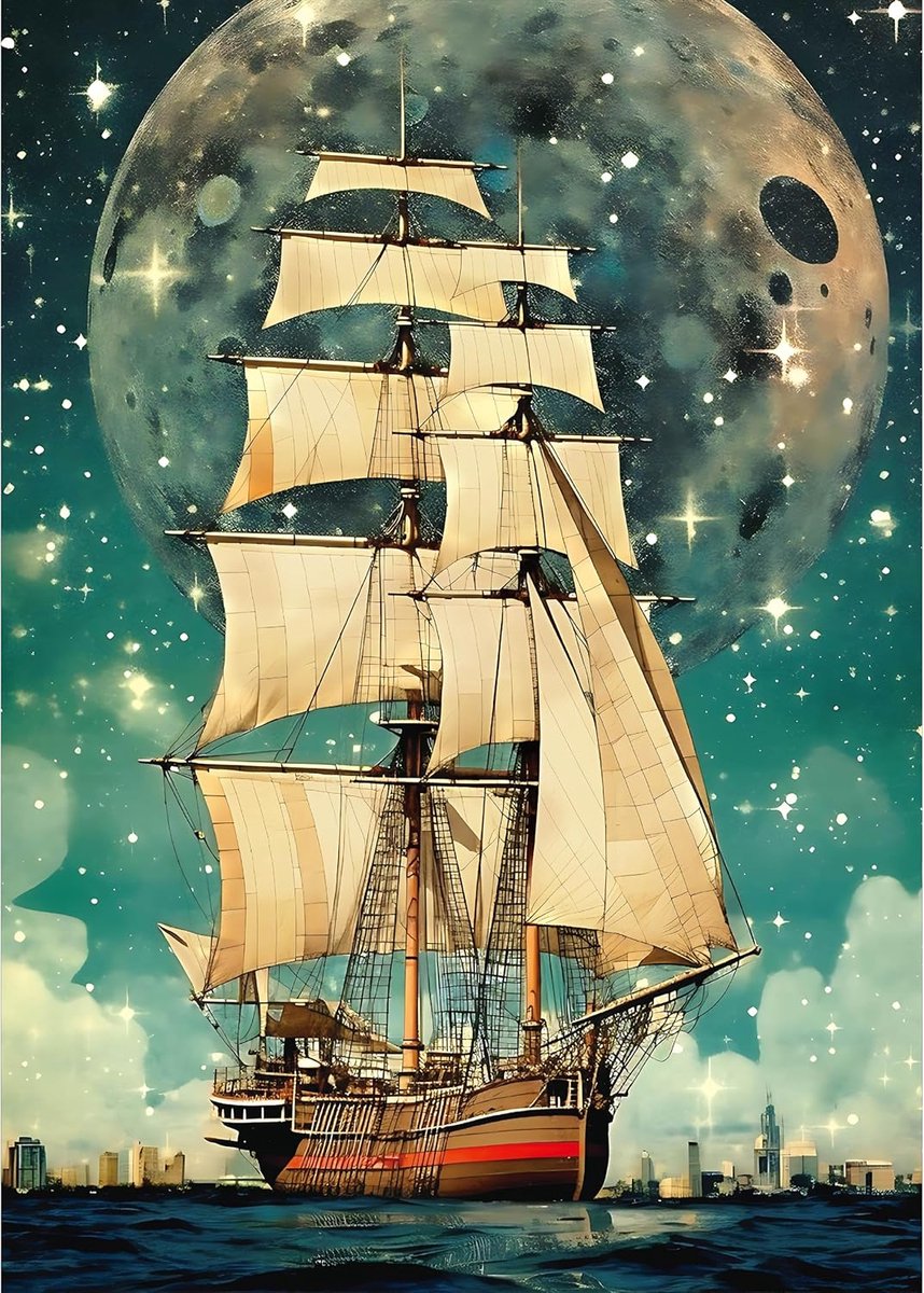 1000 Stukjes Legpuzzle voor Volwassenen - Uitdagende Grote Puzzel - Cadeau voor Puzzelliefhebbers, Sterrennacht & zeilboot (70 x 51 cm)