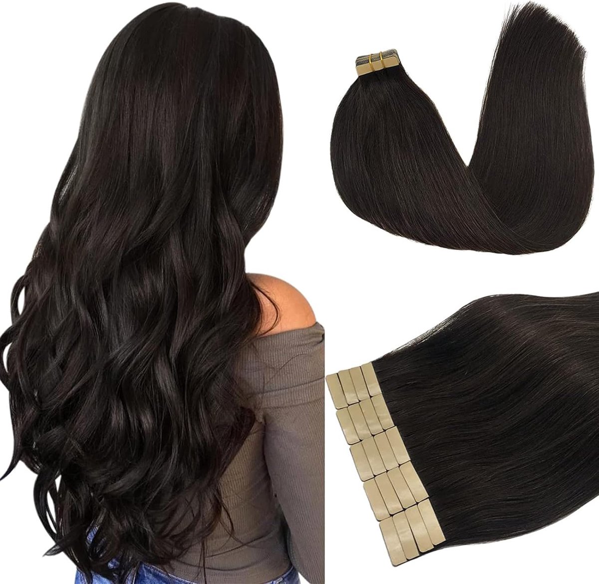 Haarverlenging Menselijk Haar Donkerbruin 40cm 50g 20 Stuks Tape in
