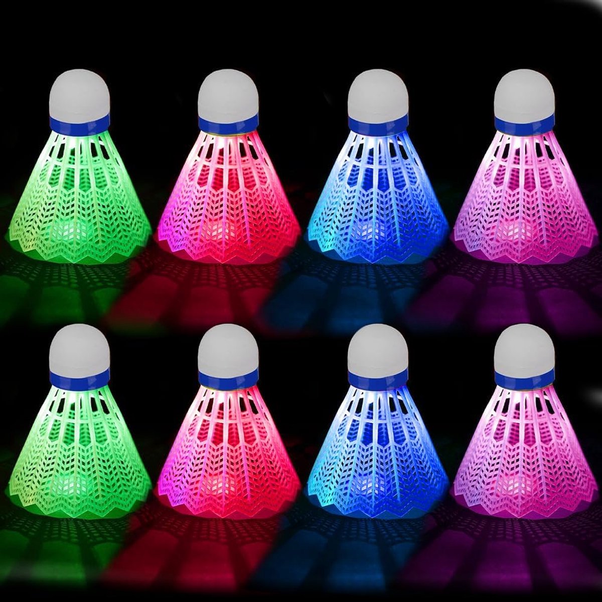 8 stuks led-shuttles, 4 kleuren, led, nylon, sport, badminton