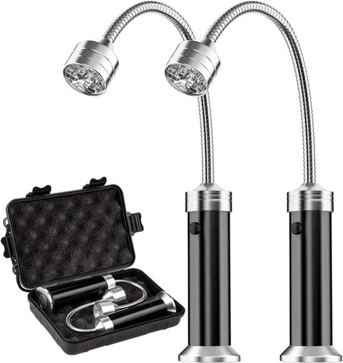 ZVD Set Van 2 Magnetische BBQ Lampen - Grillverlichting Met Flexibele Zwanenhals - 360 Graden Draaibaar - Batterij Gevoed Outdoor Barbecue Licht - Hittebestendig En Eenvoudig Te Positioneren - Universele BBQ Accessoires - Zwart