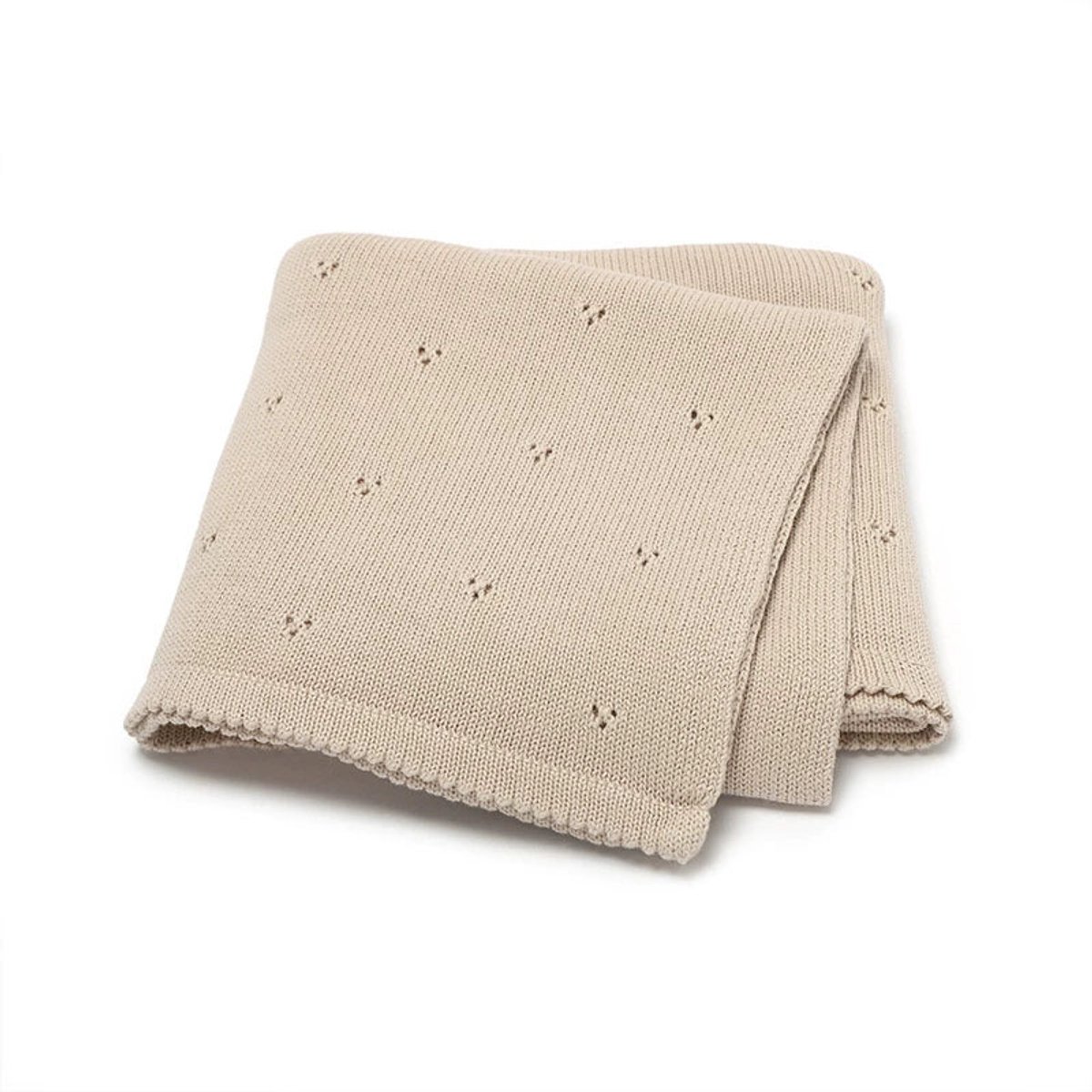 Babydeken, katoenen babydeken voor verhuizing, zachte en comfortabele gebreide deken, crèmekleurig, 90 x 70 cm, Camel