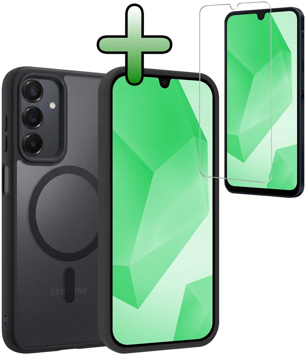 Hoesje Met Screenprotector - Geschikt voor Samsung Galaxy A16 - Magsafe Compatible - Sterk & Shockproof - Back Cover - Shock Proof Case - Telefoon Hoes - Zwart