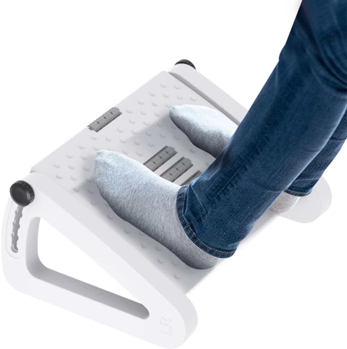 Voetsteun, bureau, voetensteun met massagefunctie, in 5 hoogtes verstelbaar, antislip, voor kantoor en thuis （Wit）