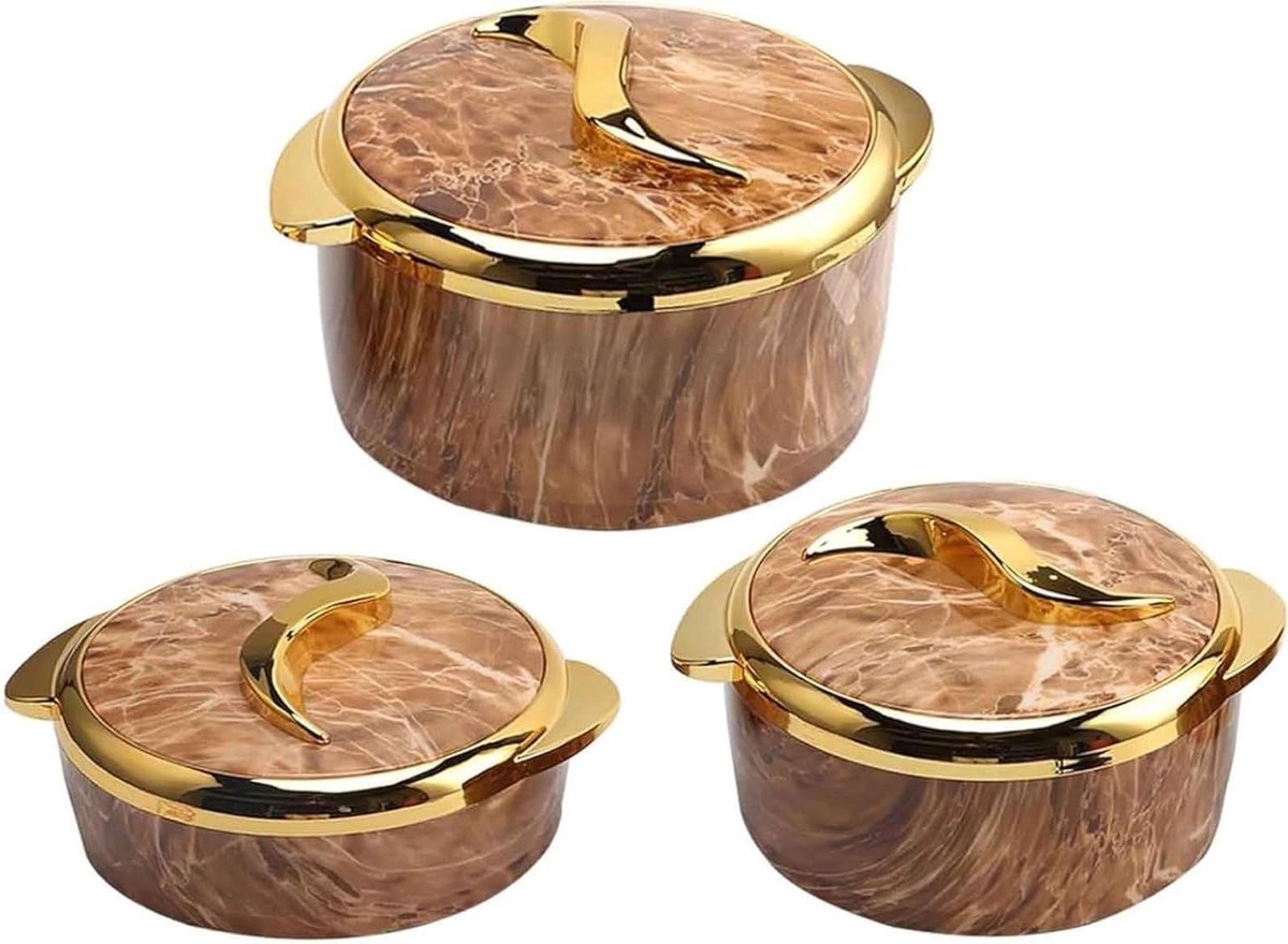 Geïsoleerde Serveerschalen - Warmhoudschalen Set - Eten Warm Houden - Uniek Marmer Design - 3-Delige Set - Wit