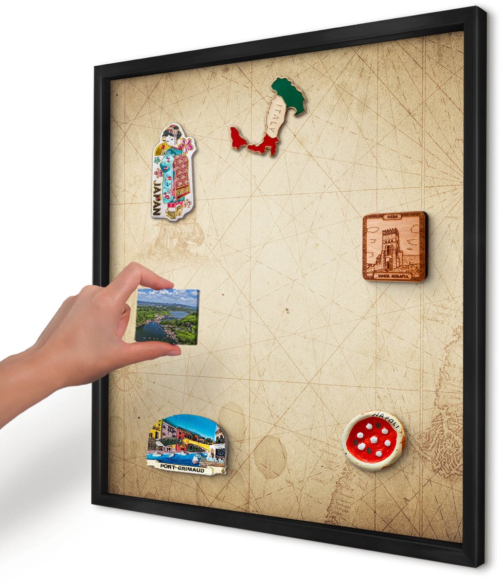Artprintcave Beige Magneetbord mit Zwart Frame - 50x50 cm - Oude Kaart Magneet Bord mit Frame - Vintage Bord Voor Magneten - Kaarten