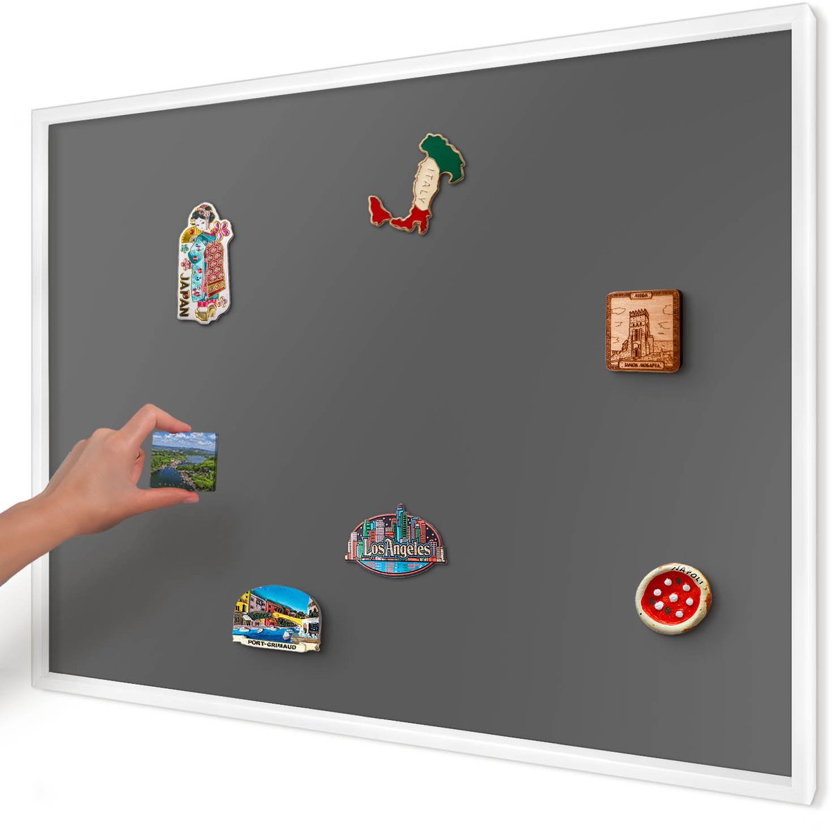 Artprintcave Grijs Magneetbord mit Witte Lijst - 100x70 cm - Donkergrijs Magneetbord Voor Foto's - Minimalist Memobord Keuken - Achtergronden En Patronen