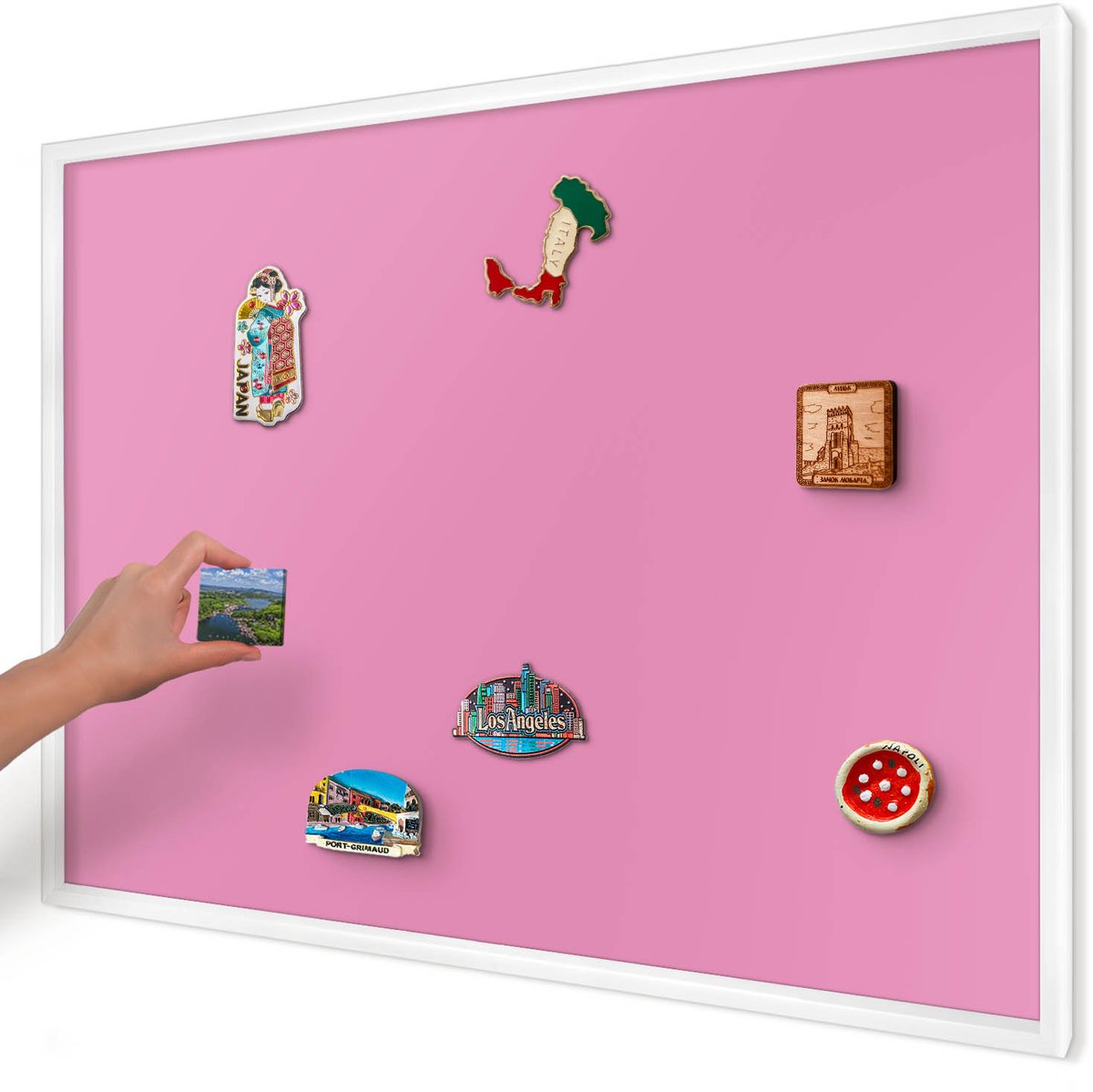 Artprintcave Roze Magneetbord mit Witte Lijst - 100x70 cm - Koel Roze Memobord Keuken - Minimalist Notitiebord - Achtergronden En Patronen