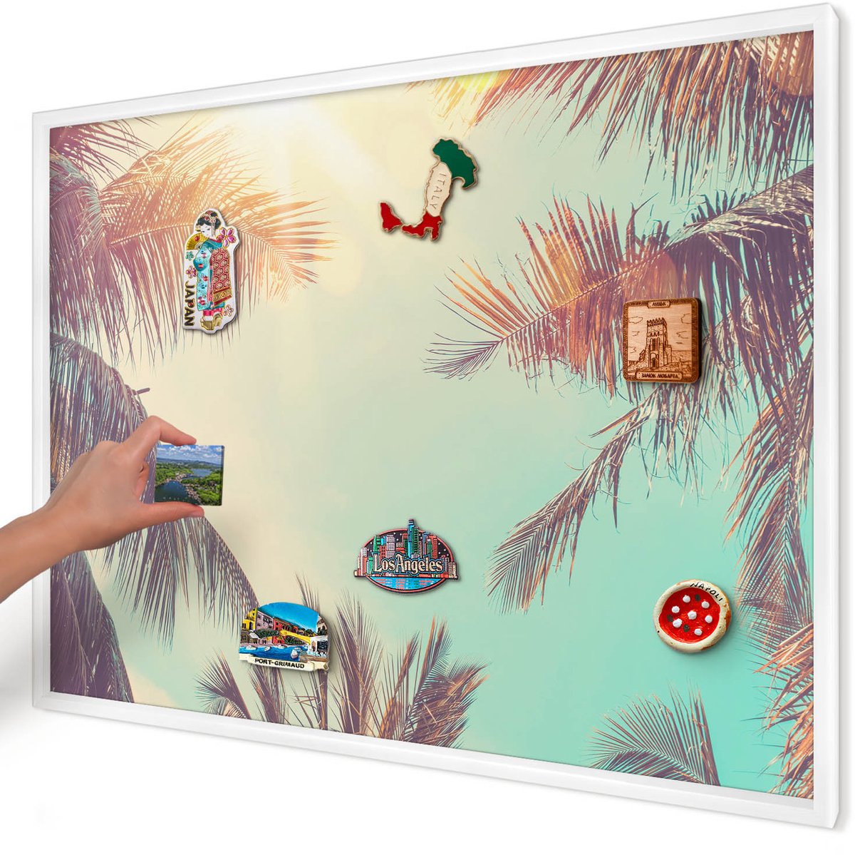 Artprintcave Turkoois Magneetbord mit Witte Lijst - 100x70 cm - Tropisch Paradijs Memobord Keuken - Vintage Magneetbord Voor Keuken - Natuur