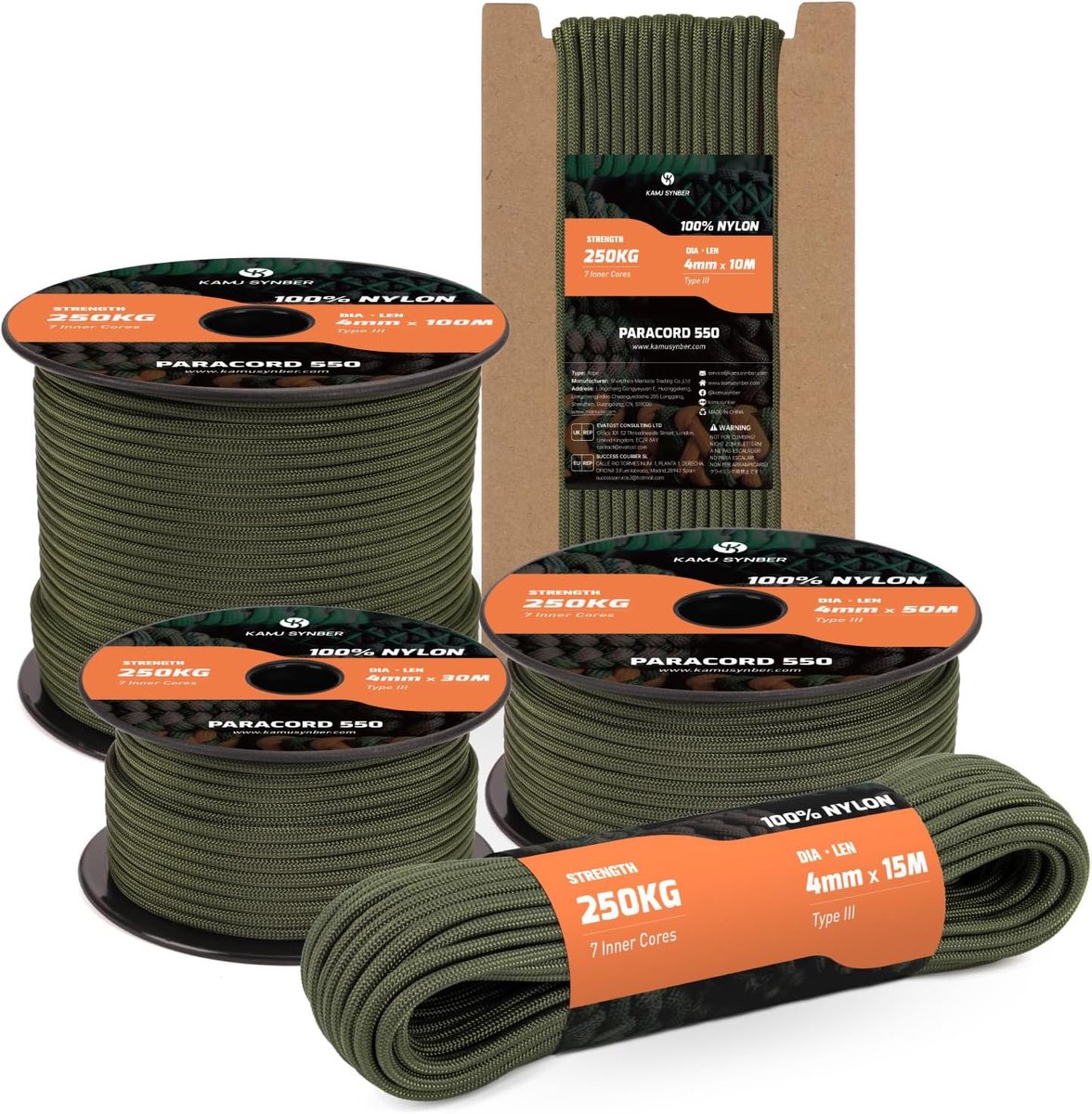 550 Paracord 4mm 10m Type III Nylon Touw 7 Strengen Koord - ShopVlot