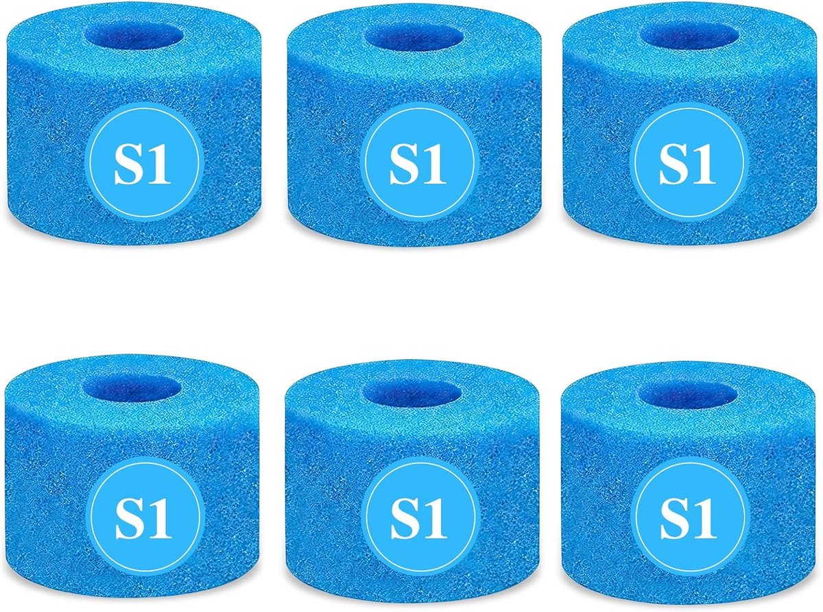 SnelShoppen - Pack van 6 Filter Spons Type S1 - Herbruikbare en Wasbare Zwembad Filter Spons voor Zwembad, SPA, Aquarium - Effectieve Filtratie, 11x7,