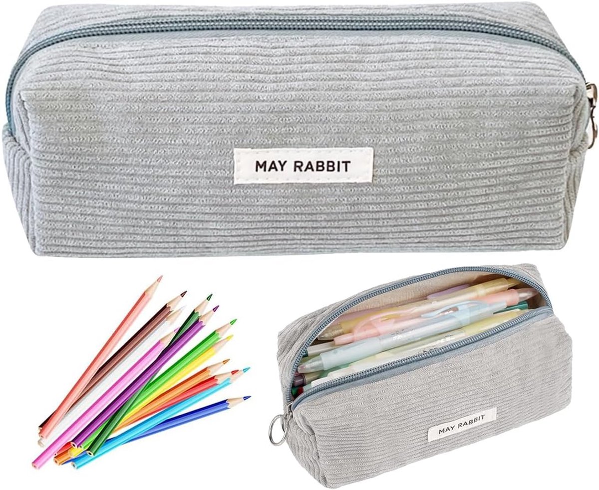 SnelShoppen - Grijze Velvet Etui voor Pennen en Make-up, Ruime Opbergruimte voor 30-40 Pennen, Duurzame Rits, Perfect voor School en Thuis