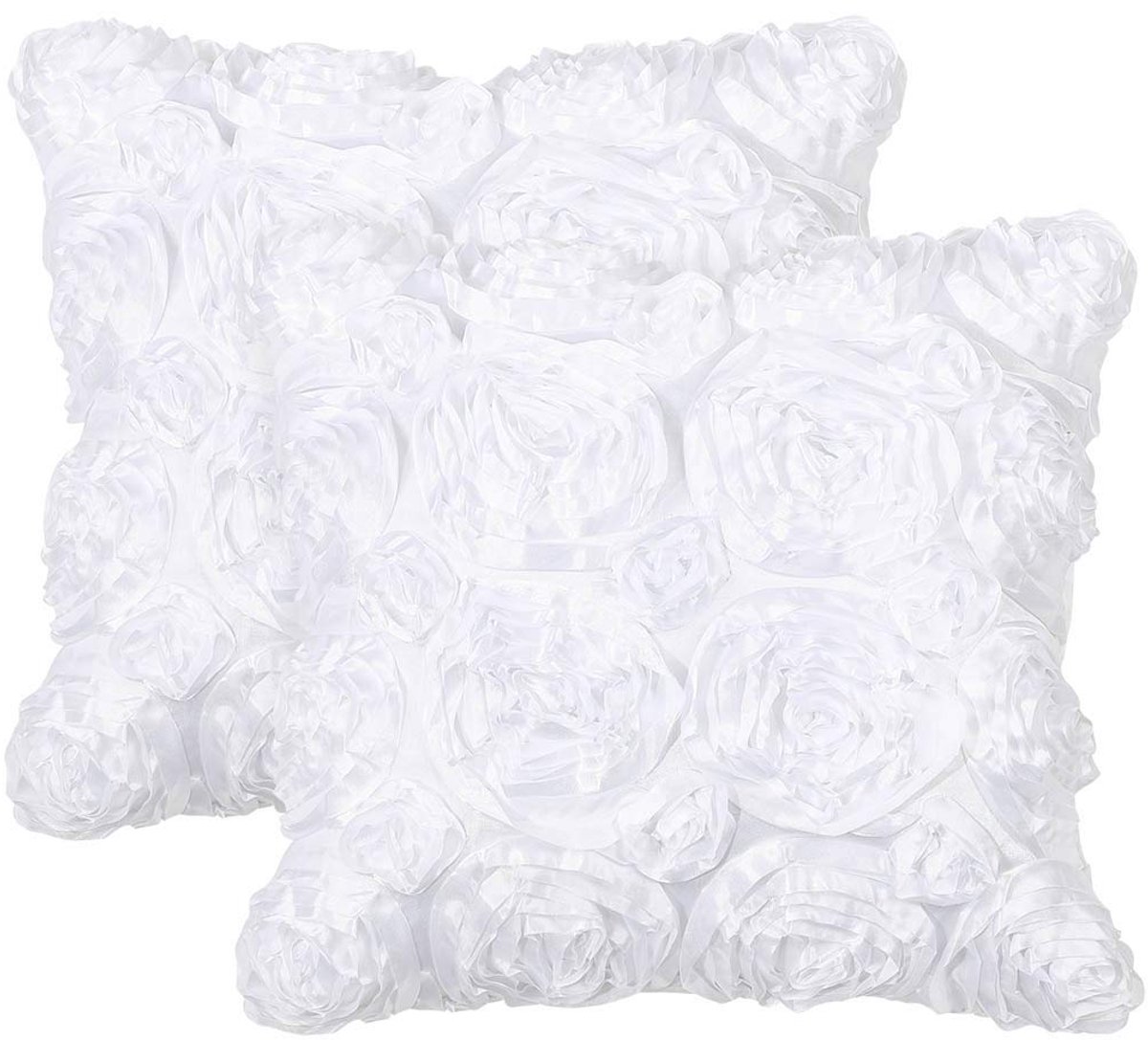3D Satijn Rose Bloem Gooi Kussen Cover Shells, Kunst Decoratieve Pure Kleur Rozen Bloemen Kussen Hoezen voor Bank Sofa, 16" x 16"
