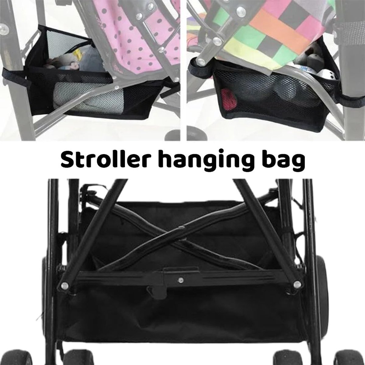Mand voor kinderwagen, buggy, universele opbergtas, kinderwagenaccessoires, kinderwagen organizer, Oxford-tas, netopbergmand, kinderwagenmand onderaan