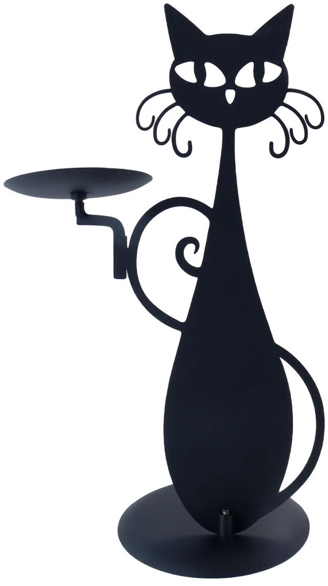 kattenkaarshouder met dienblad, vintage kaarsenhouder, ijzeren chassis, metalen kattendecoratie, romantische datedecoratie