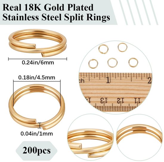 Springringen 18K Goud Geplateerd 304 Roestvrij Staal 6mm Open Springringen Split Ronde Ringen voor DIY Armband Halsketting Sleutelhangers Ambachten Sieraden — afbeelding 5