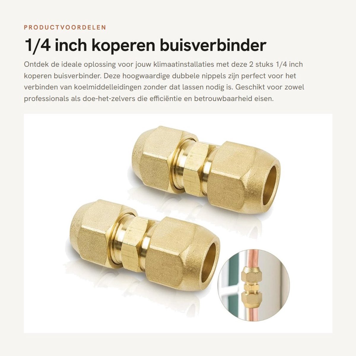 Dailygoods- Buisverbinder 1/4 inch - Dubbele Nippels - Messing - Geen Lassen Vereist - 2 Stuks - Klimaataccessoires - Koperen Nippel