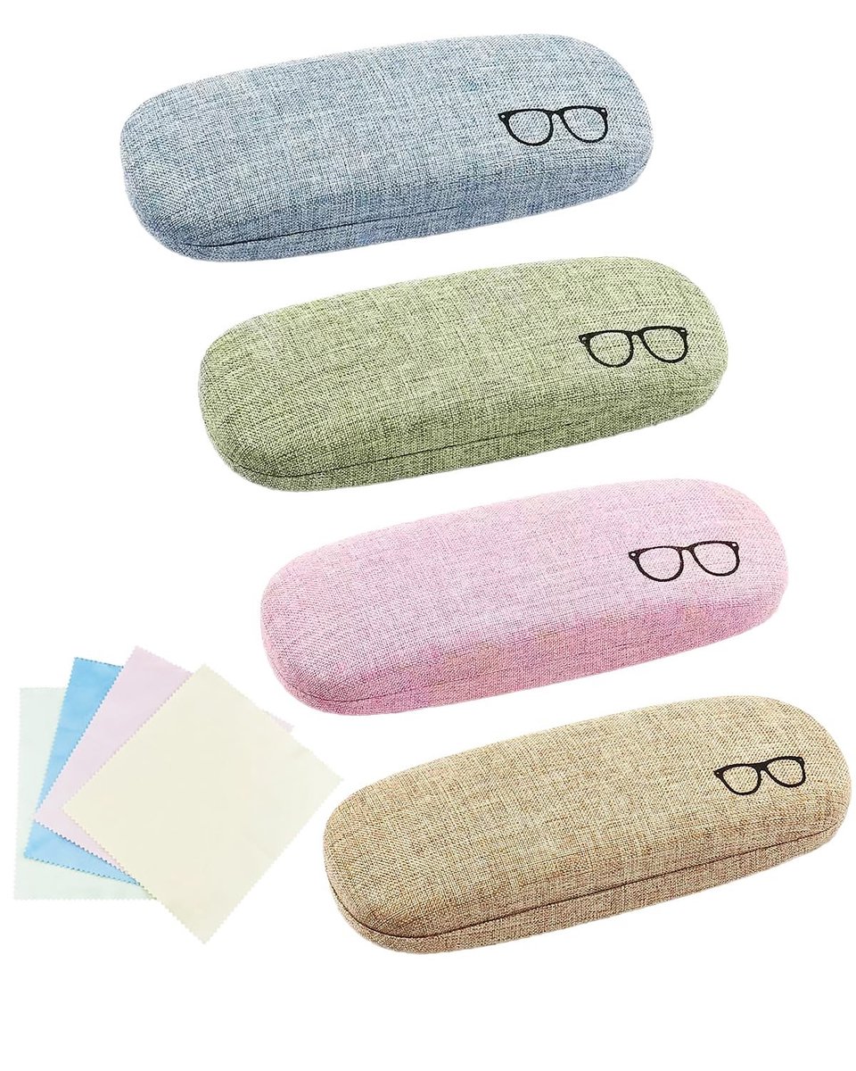 Dailygoods- Etui Harde Brillenkoker - 4 Stuks - Zonnebrillen/Leesbrillen - Duurzaam Materiaal - Veersluiting - Inclusief Reinigingsdoekje