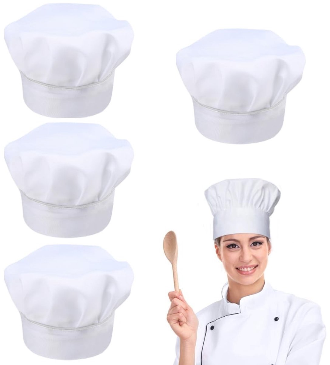 Dailygoods- Koksmuts Verstelbaar - Witte Koksmuts - 4 Stuks - Katoenen Koksmuts - Duurzaam - Geschikt voor Koks 24 cm - Kokshoed
