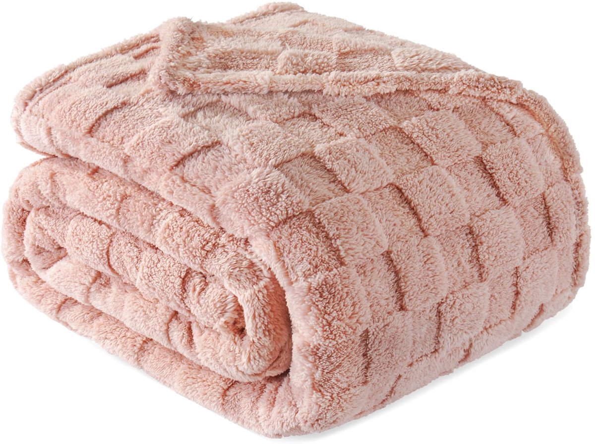 Mezcla kingsize flanellen fleece deken, super zachte en warme lichtgewicht geruite patroon dekens voor alle seizoenen, 229 x 264 cm, roze | Fleece beddeken met geruit ontwerp, lichtgewicht e