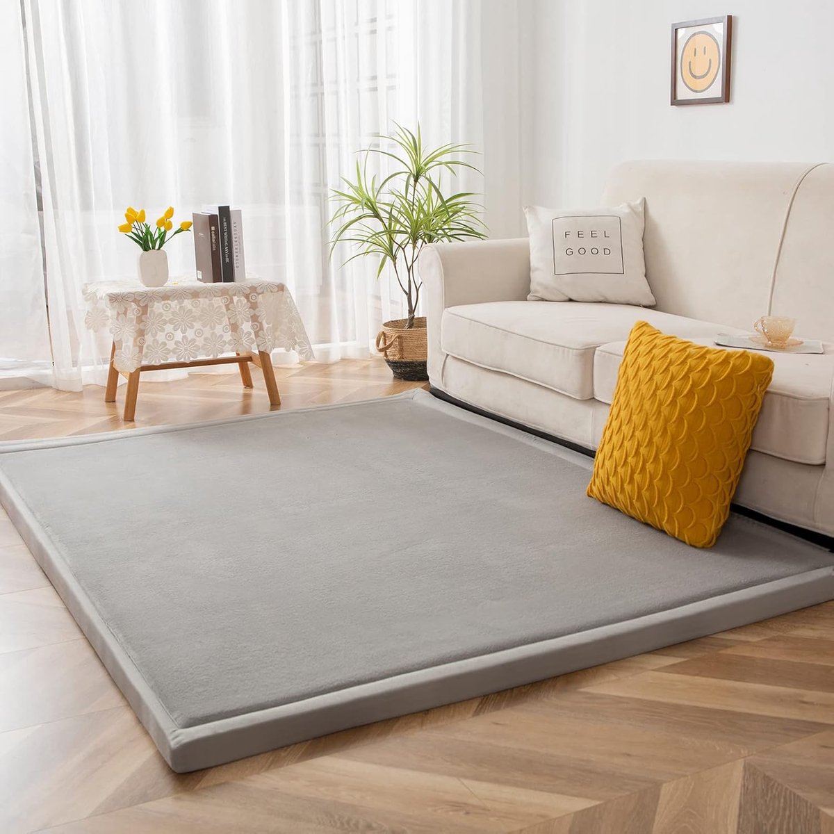 Velvet zachte babyspeelmat 3 cm dik vloerkleed, kruiptapijt met antislip pluizige korte pool, perfecte tapijten voor kindercadeau, oefening en kruipen (grijs, 150 x 200 cm)