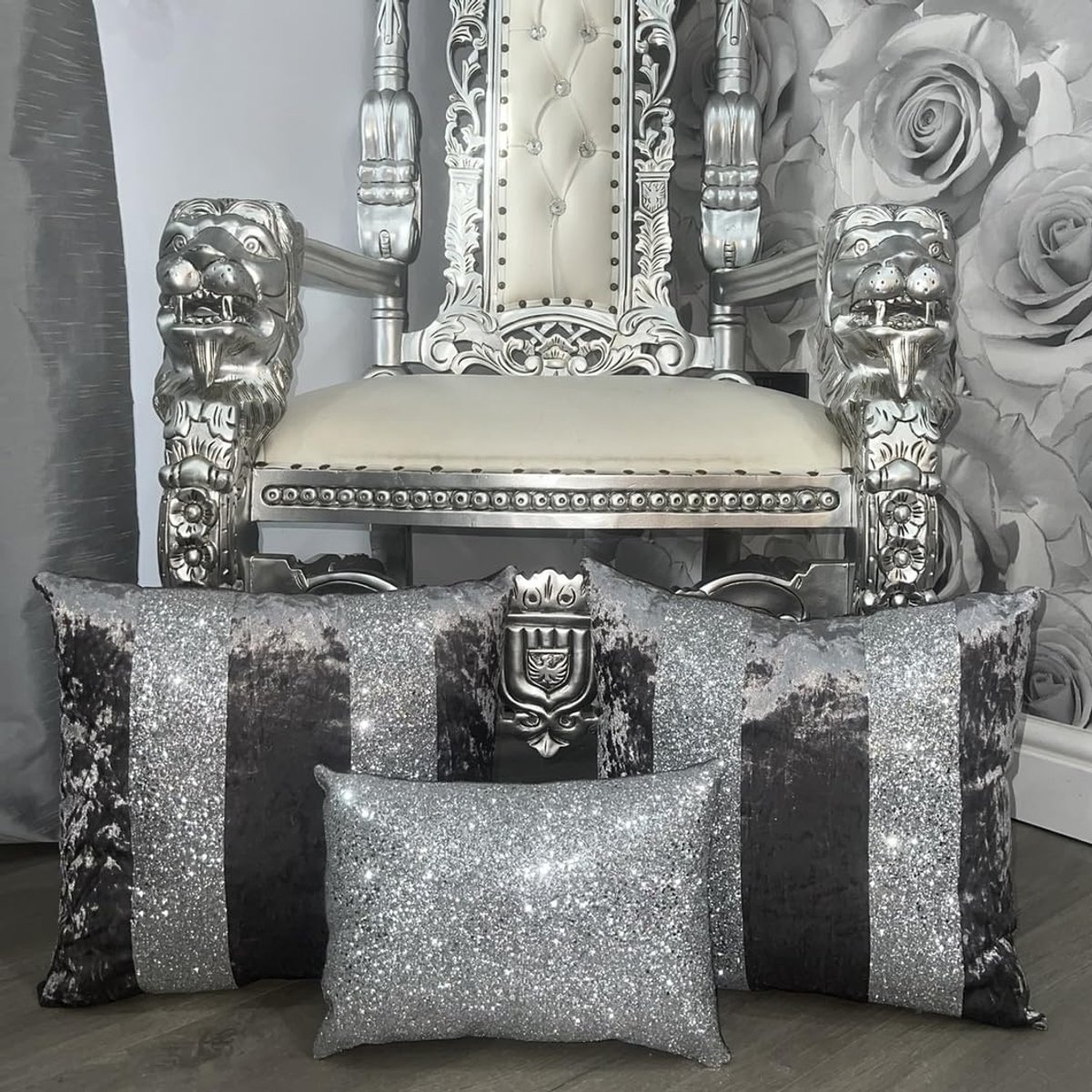 Grijs en zilver geplette fluwelen glitter kussenhoes set, sierkussens woonkamer