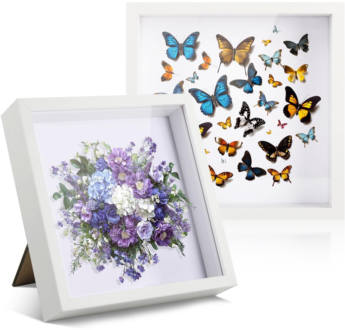 2 stuks 3D-fotolijsten om te vullen, 20 x 20 cm, 3D-lijst voor objecten die dieper 3 cm, diepe 3D-objectlijst van hout, fotolijst vulbaar, schaduwbox voor foto's, bloemen, doe-het-zelf