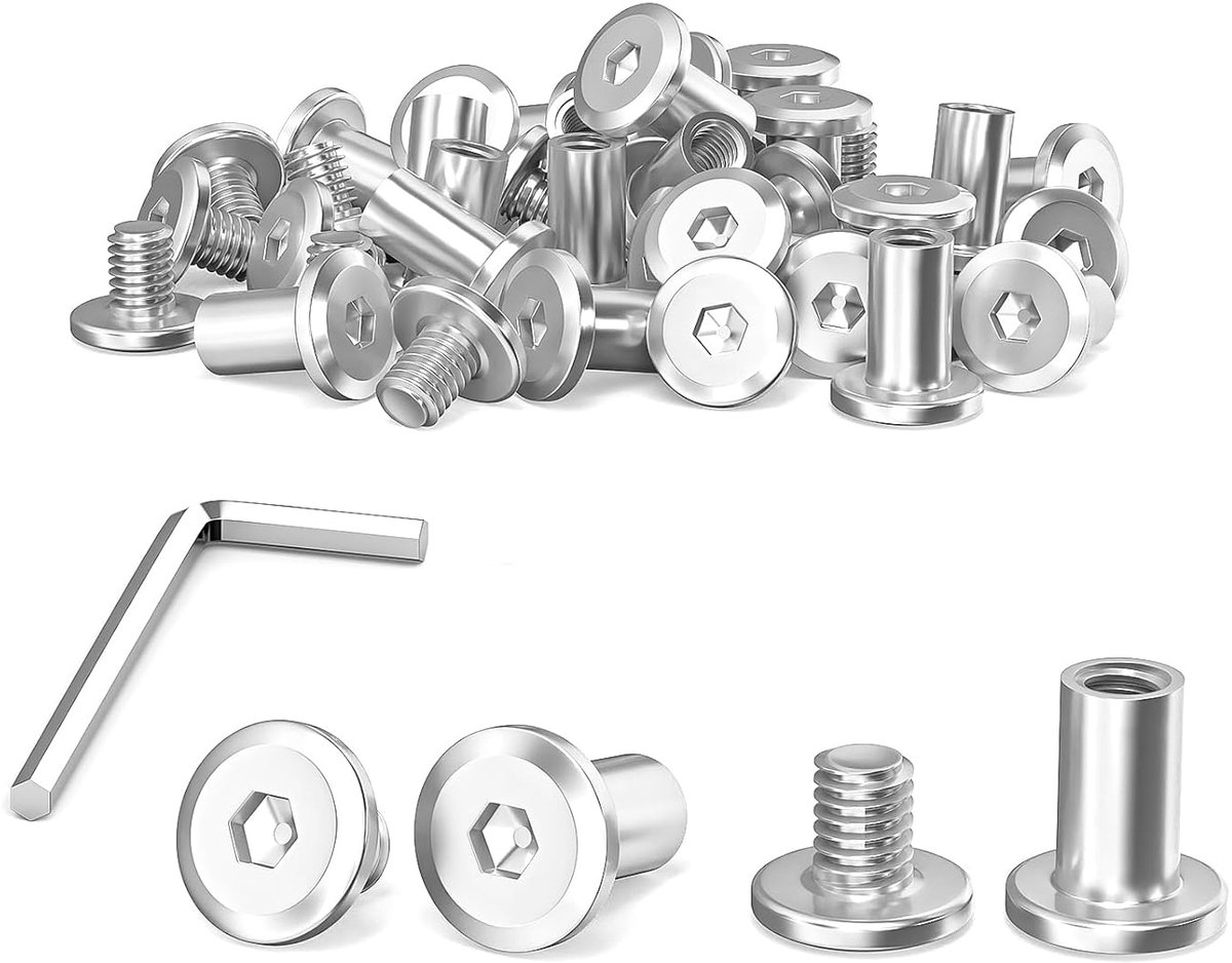 40 stuks M5 x 10 mm verbindingsschroeven, hulsschroeven, roestvrij staal A2 V2A, meubelschroeven, kastconnector met inbussleutel voor kasten, kasten en houten planken