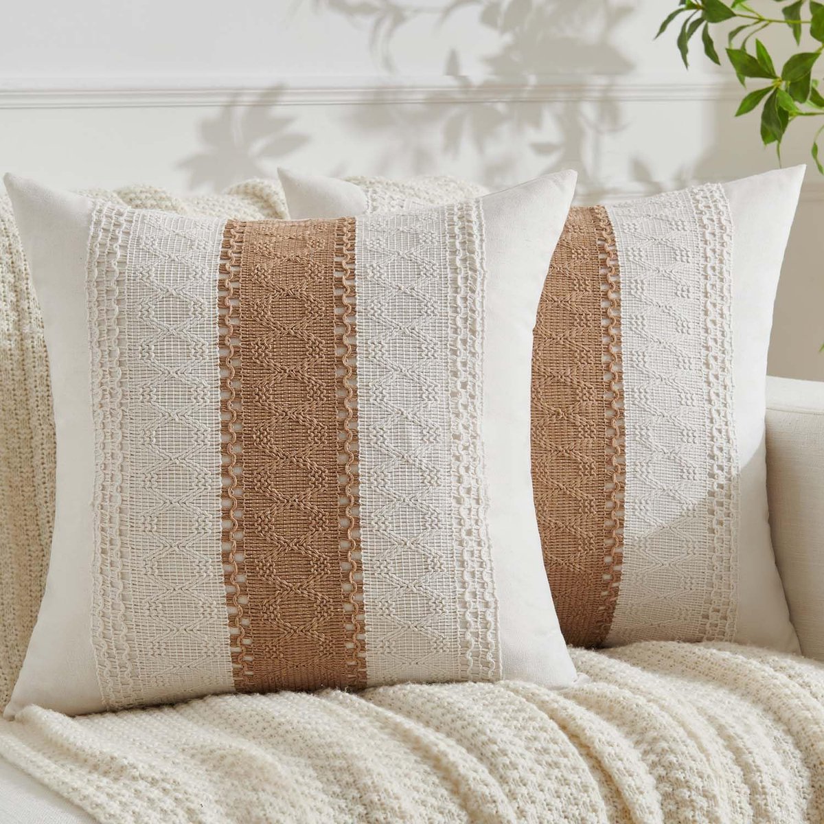 50 x 50 cm, bruin, boho, macramé, katoen, linnen, kussenhoezen, bankkussen, decoratieve boerderij, kussenhoezen, sierkussen, modern, sierkussenhoes voor bank, woonkamer, set van