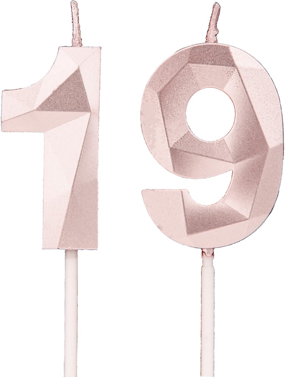 19e verjaardagskaarsen, verjaardagskaarsen voor taarten, verjaardagsdecoratie, verjaardag, kaarsen, cijfers, geluk, verjaardagstaarttopper voor feesten, bruiloften, bedrijfsverjaardagen (roségoud #19)