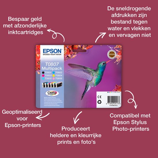 Epson T0807 - Inktcartridge / Zwart / Cyaan / Magenta / Geel / Licht Magenta / Licht Cyaan
