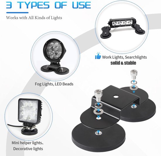 2 stuks magneten rubberen houder voor led-werklampen, magnetische werklicht, montagebeugels Ø 88 mm voor auto, buggy, vrachtwagen, lichtkoepel bar, N-vormig — afbeelding 2