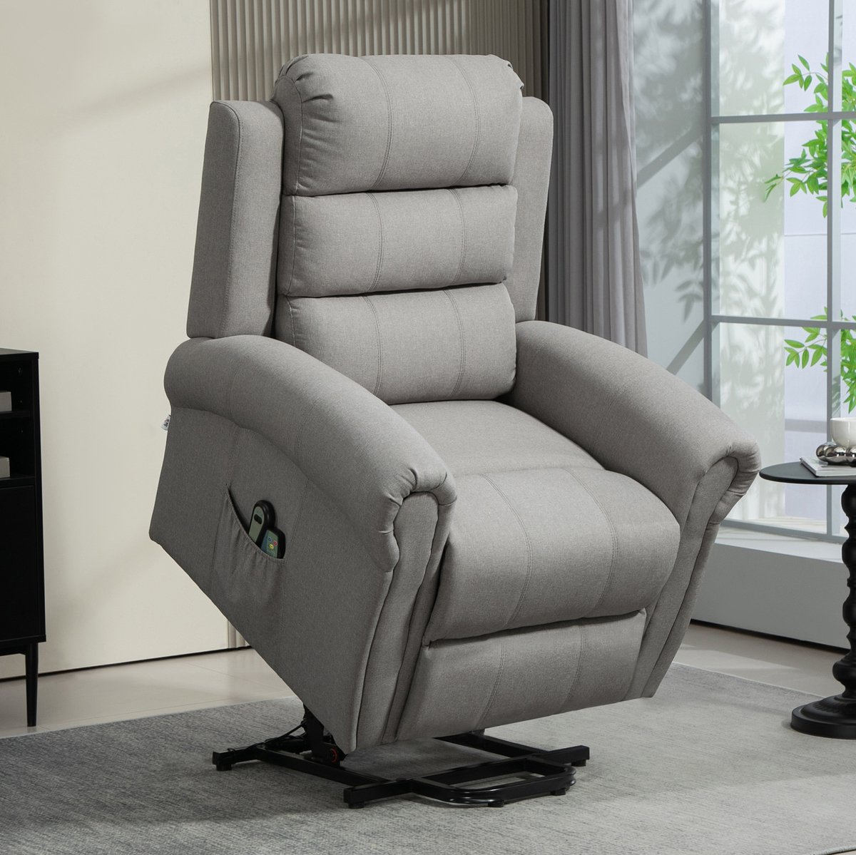 MIVRAY Relaxfauteuil 89 x 91 x 106 cm - Elektrische Sta-op Hulp, Ligfunctie, Massage en Verwarming - Voor Woonkamer - Lichtgrijs Stof