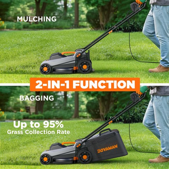 Zerova Elektrische Grasmaaier - Kooimaaier - handgrasmaaier - 40L Grasopvangbak - Opvouwbare Handgreep - 36cm Maaibreedte - Zwart — afbeelding 2