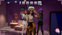 Drie K-Pop-dansers in een kleedkamer. De middelste draagt een pet en een ruitjesvest. Rechts een K-Pop-danseres met paars haar.