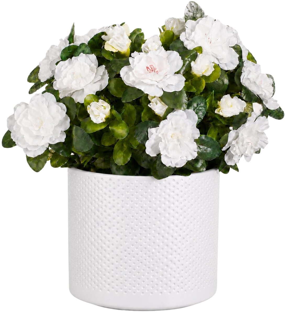 Mica Decorations Kunstplant - Azalea wit - H31 cm - in witte bloempot - keramiek - complete set van pot en plant - decoratie stuk