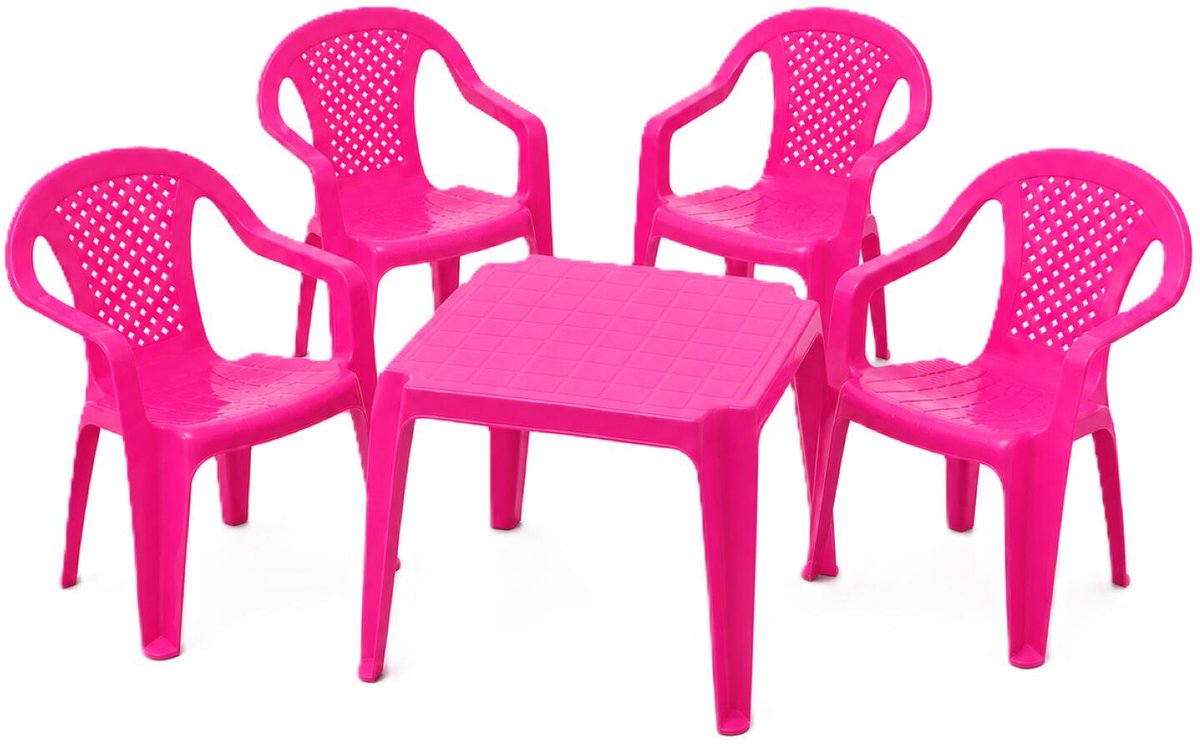 Pro garden kinder tuinset - roze - kunststof - kindertafel en stoeltje - binnen/buiten
