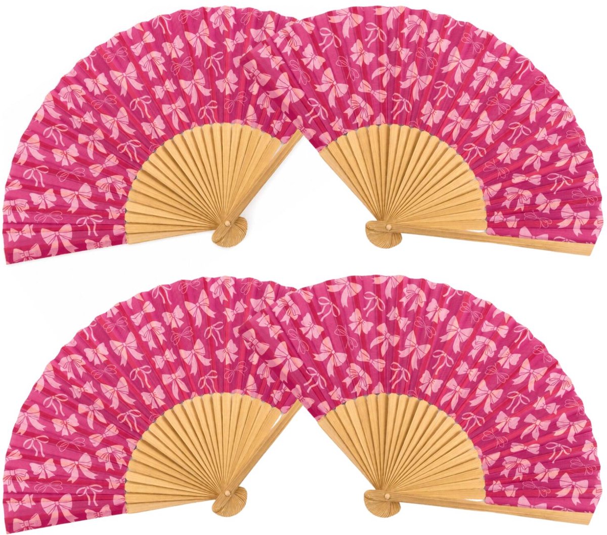 Spaanse hand waaier - 4x - Strik - roze - 21 cm - bamboe/papier