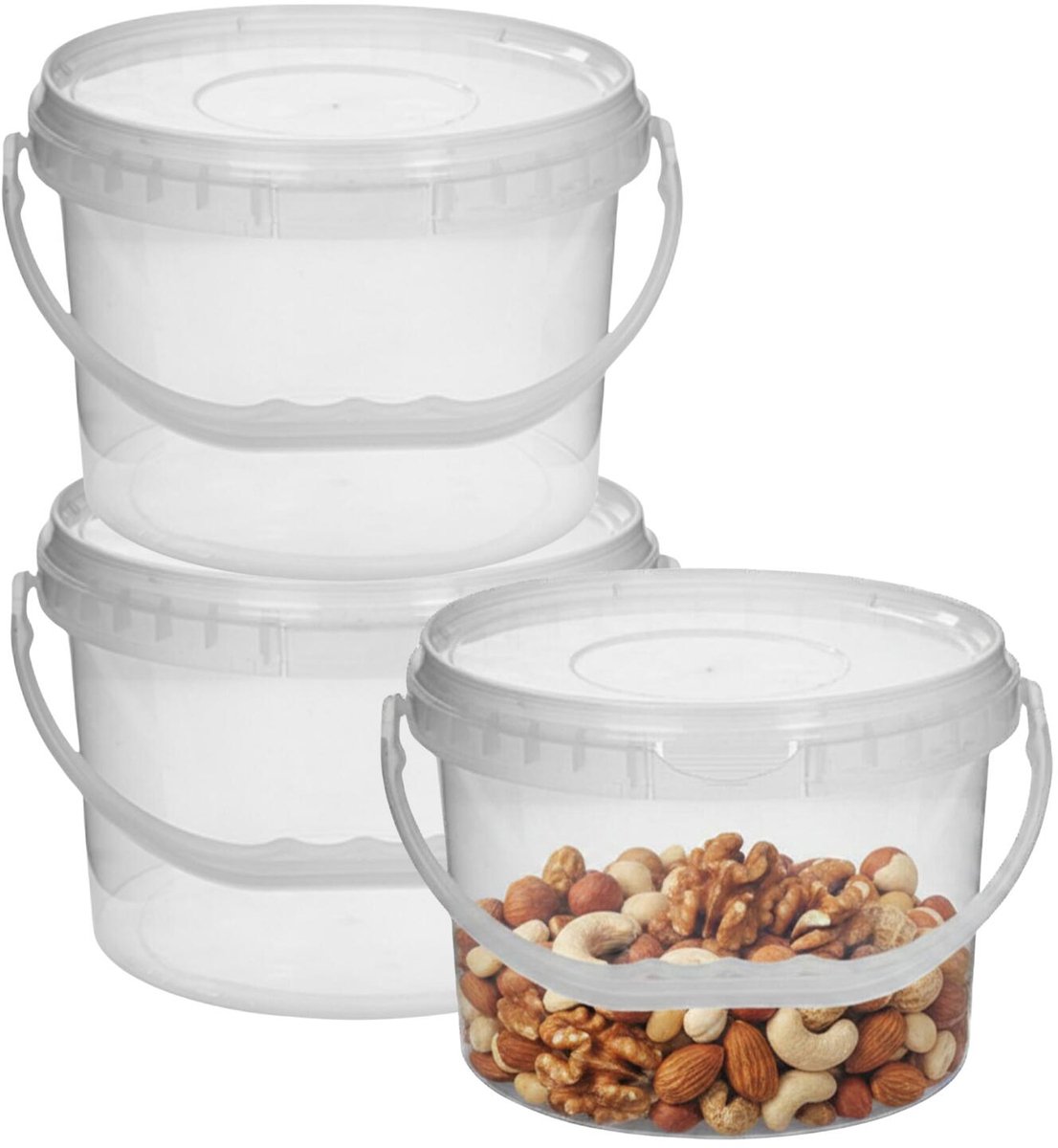 CM Opslag emmer/box met deksel en handvat - 3x - transparant - 6.5 liter - voedsel - dierenvoer - korrels - lege containers - wecken